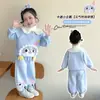 Conjunto de Dibujos Animados Dulces Forrado de Felpa para Niñas Novedades Otoño/Invierno 2026 Conjunto de Dos Piezas Espeso con Sudadera con Cuello y Pantalones de Chándal para Niñas
