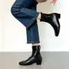Botas Afuniladoras Aumentadoras de Altura Interna Outono/Inverno 2026 Botas Femininas Quentes Retrô Francesas Bico Quadrado Elegantes Botas Curtas Estilo Quente Salto Grosso