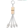 Llavero Ecológico de Bambú Cable de Datos Tres en Uno Biodegradable de Madera 2A Tipo-C Cable de Carga Uno a Tres