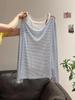 Camiseta de Manga Larga con Rayas Estilosas Simples y Color Contrastante Protección Solar para Mujer Moda Estilo Perezoso Conjunto de Dos Piezas Camisola Ins