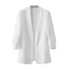 INS estilo europeo y americano transfronterizo 2026 nueva moda elegante para mujer al por mayor blazer liso para el trabajo con puños fruncidos
