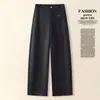 Pantalones casual de lana de pierna ancha hechos a medida para mujer, nuevo estilo otoño e invierno, cintura alta, engrosados, corte ajustado, holgados, versátiles, curvos