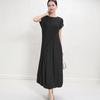 Vestido Miyake Verão Cintura Gola Redonda Sem Mangas Comprimento Médio Solto Saia Evasê Plissada de Alto Padrão para Mulheres