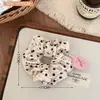 Gomita para el pelo de estilo coreano de alta gama, elegante, con lazo de cinta y lunares, lujosa y elegante, adecuada para peinados de media coleta para niñas