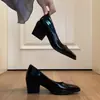 Zapatos Negros de Charol Elegantes con Punta Cuadrada Estilo Retro, Suela Blanda y Tacón Alto para Mujer, Zapatos Bajos sin Cordones con Tacón Grueso, Talla Grande, Adecuados para el Viaje Diario