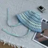 Sombrero de Pescador Tejido Azul y Blanco Estilo Coreano para Mujer, Sombrero de Sol Transpirable Calado de Verano, Sombrero Tipo Cubo Dulce y de Alta Gama