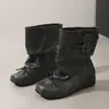 Botines negros vintage desgastados de tacón bajo con pliegues y lazo, decoración de doble hebilla estilo ballet, botines cortos de mujer estilo motociclista