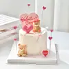 Día de San Valentín Chino Plástico Blando Postura Sentada Oso Azul y Rosa Decoración de Pastel Tarjeta de Corazón de Amor Decoración de Postre para Pareja
