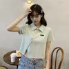 6535 Algodão 2026 Verão Novo Estilo Camisa Polo Manga Curta para Mulheres Slim Fit Cintura Alta Gola Lapela Top Curto Estudante Tendência