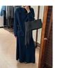 Elegante y de Alta Gama Top de Punto con Solapa, Botonadura Diagonal y Cordones + Falda Traje de Dos Piezas para Mujer Otoño e Invierno