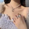 Corea del Sur Vintage Perla Diamante Borla Cadena de Cuello Celebridad Cibernética Sentido del Diseño Elegante Flor Lazo Cadena Clavicular Collar para Mujer