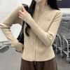 Jaqueta Suéter de Zíper Duplo 2025 Transfronteiriça Cardigan Feminino Gola Alta Manga Longa Slim Tricô Top Solto Base