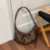 Bolso de hombro cruzado de cuero suave plisado de gran capacidad estilo retro ins coreano, estilo perezoso, casual, versátil, con cierre de cuerno