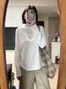 Top Básico de Manga Longa Cor Sólida Simples Estilo Coreano para Mulheres Primavera e Outono Gola Redonda Versátil Camiseta para o Dia a Dia Top Casual Puro Algodão