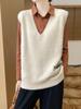 Chaleco Tejido de Lana Pura Perezoso para Mujer Otoño e Invierno Chaleco Suéter sin Mangas Nuevo Cuello en V Apilado Holgado Moda
