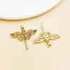 Accesorio de colgante de libélula, abeja, mariposa hueca con microincrustaciones de circonita, chapado en oro de 18k sobre cobre, para llavero de bricolaje, joyería