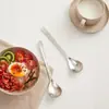Cuchara Redonda de Acero Inoxidable 304 de Alta Calidad Liuzongli Pulida con Arena para Uso Doméstico, Cuchara para Arroz Antiadherente de Mango Largo Engrosado