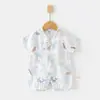 Mameluco de Verano para Bebé de Manga Corta Bata de Gasa Ultra-Delgada de Algodón Puro para Bebé Ropa con Aire Acondicionado para Niños Ropa para Gateo de Recién Nacidos