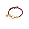 Pulseira de Corda Tecida à Mão com Pingente de Donut Imitação de Jade Hetian Marca Fu Ano do Buming Pulseira de Casal para Mulheres