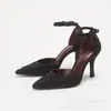 Sapatos Femininos Elegantes de Salto Alto Silenciosos, Bico Fino, Costas Vazadas, Salto Agulha Elegante e Tira no Tornozelo, 6cm 8.5cm
