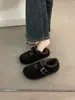 Zapatos planos Mary Jane de punta profunda, punta redonda, negros, forrados de felpa, nuevo estilo otoño/invierno para mujer, retro, cálidos y cómodos, sin cordones