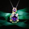 Estilo Palacio Vintage Italiano Orgulloso Flor de Ciruelo Diamante Púrpura Conjunto Margarita Pequeña Color Colgante Pendientes Anillo Abierto para Mujer