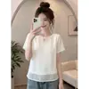 Design estilo francês, camiseta leve de manga curta para mulheres, novo modelo verão 2026, plus size, corte solto, emagrecedor e que valoriza a silhueta.