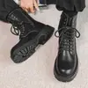 Botas Martin transfronterizas de talla grande, con suela gruesa, para hombre, con forro de felpa, estilos de media caña y caña alta, botas casuales de cuero, botas cálidas de algodón