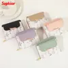 Cartera pequeña de solapa minimalista japonesa y coreana, billetera corta de PU floral para mujer, tarjetero integrado, cartera de mujer estilo ins