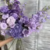 Arranjo de Cena com Flores Artificiais, Flores Artificiais da Série Roxa para Celebração de Casamento, Arranjo de Flores de Chão, Decoração Suave e Flores para Paisagismo de Salão de Casamento
