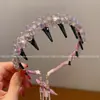 Diadema Coreana con Borla de Cristal y Lazo Delicado, Artesanía Pesada, Diadema Dentada, Pasador Esponjoso de Corona Alta, Accesorio para Recogido