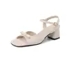Boca de pez gruesa comercio exterior 43 tacón zapatos 2024 sandalias Amazon lazo hueco talla 33 zapatos nuevo plata