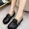 Zapatos Peludos para Mujer Invierno Ropa para Exteriores 2026 Estilo Nuevo Más Terciopelo Cálido Suave Piel Zapatos de Algodón para Madre Mocasines de Suela Plana Zapatos Pequeños de Cuero