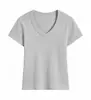 Camiseta gola V 220G algodão stretch canelada manga curta ombro normal feminina, sportswear slim-fit, roupa de treino, camada base, pode imprimir texto