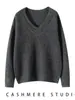 Nuevo Suéter de Cachemir con Cuello en V para Mujer, Engrosado y Cálido, Tejido de Manga Larga Versátil, Simple y Holgado, Elegante Capa Base