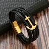 Moda para hombre transfronteriza y sencilla Pulsera de acero inoxidable multicapa con cuerda de cuero trenzado Pulsera Pulsera de cuero Venta directa de fábrica