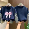 Camiseta para niña, algodón puro, a rayas, manga larga, nuevo modelo primavera y otoño 2026, camiseta básica para niñas estudiantes, top para niños