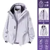 Conjunto de Duas Peças Feminino Três em Um à Prova de Vento Impermeável com Enchimento de Penas Jaqueta para Casal Outono Inverno Uso Externo Montanhismo
