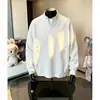 Outono 2026 Design Americano Pesado Senso de Design Gola Alta Moletom Masculino Marca da Moda Tendência Cor Sólida Solto Esportivo Casual Top