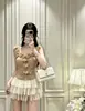 3071# Verano Nuevo Estilo Pura Deseo Malla Parche de Flor Patchwork Falda plisada Chaleco para Mujer Corte Delgado Correas Fijas Top Acolchado