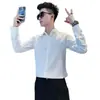 Camisa Masculina de Outono Moda Personalidade High-End Patchwork Tendência Malandro Bonito Cor Sólida Casual Slim Fit