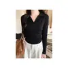 Al por mayor transfronterizo coreano cuello POLO hilo de algodón por dentro y por fuera wear cintura ajustada manga larga camiseta base para mujer