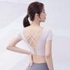 Ropa de Yoga Transfronteriza de Manga Corta para Mujer con Cinturón y Almohadilla en el Pecho Sexy Hueca Corta Deportiva Espalda de Belleza Secado Rápido Fitness Running Top