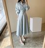 Chic Coreano Primavera/Verano 2026 Estilo Francés Ceñidor de Cintura Adelgazante Solapa Color Sólido Suave Ol Manga de Farol Vestido Camisa
