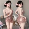Lencería Sexy, Sexy Escote en V Profundo, Uniforme Caliente, Tentación, Deseo Puro, No Necesita Quitarse, Falda con Tirantes Estilo Popular de Club Nocturno con Lentejuelas 8431