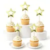 Topper de pentagrama hueco brillante para pastel para decoración de postre de fiesta de cumpleaños, tarjeta de inserción de papel dorada y plateada