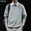 Camisa polo con cuello de bloques de color para hombre, de manga larga, nueva colección otoño 2026, estilo japonés casual, corte holgado, talla grande, moderna