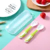 Juego lindo de cuchara y tenedor que cambian de color sensibles a la temperatura para niños, juego de dos piezas, combinación de cuchara y tenedor de giro para comida complementaria de bebé, venta al por mayor