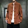 Camisa larga de manga larga de gran tamaño para hombre para primavera y otoño, estilo chino con cuello abotonado, chaqueta tipo traje Tang, corte holgado, color liso, camisa casual de algodón y lino