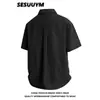 Camisa de Hombre Elegante y Versátil, Estilo Delgado de Verano, Cuello Campana, Cuadros de Burbujas, Camisa Casual Moderna Holgada de Manga Corta para Hombre